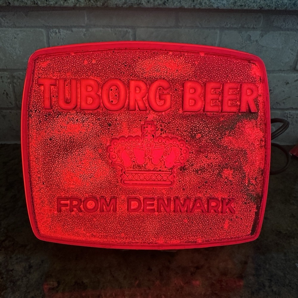 VTG  Hollis Press Sign Tuborg Beer From Denmark 7x6 Inch USA Made LIght Up AS IS
